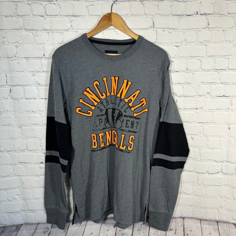 NFL Cincinnati Bengals Mens Medium Long Sleeve Shirt Gray Orange Team Apparel
